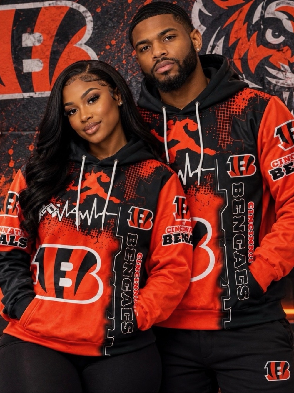 Men's Pullover Hoodie - Black & Orange